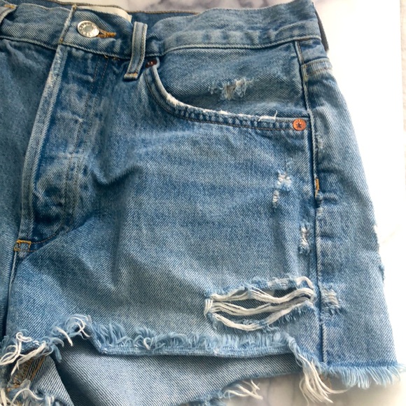 Agolde Parker Cut Off in Swapmeet Mid-Rise Button Fly Denim Shorts Size … - Picture 13 of 15